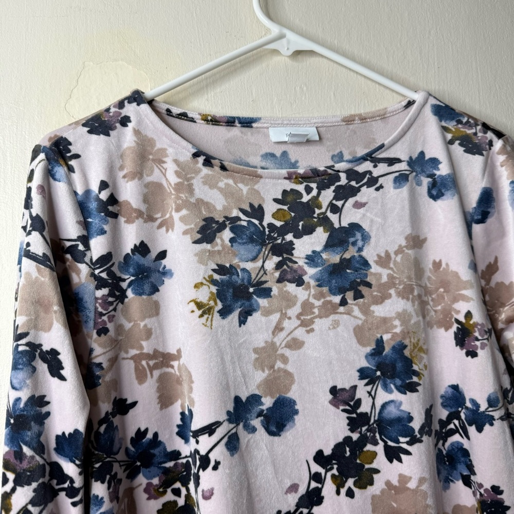 Pure J Jill Pink Floral Velvet Velour Pullover Lightweight Sweater - Picture 2 of 6